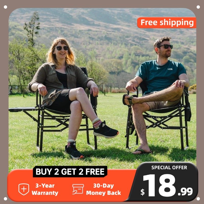Comfort Camping Chair — Portable & Foldable · Padded Seat · Side Cup Holder for a More Relaxing Outdoor Experience.