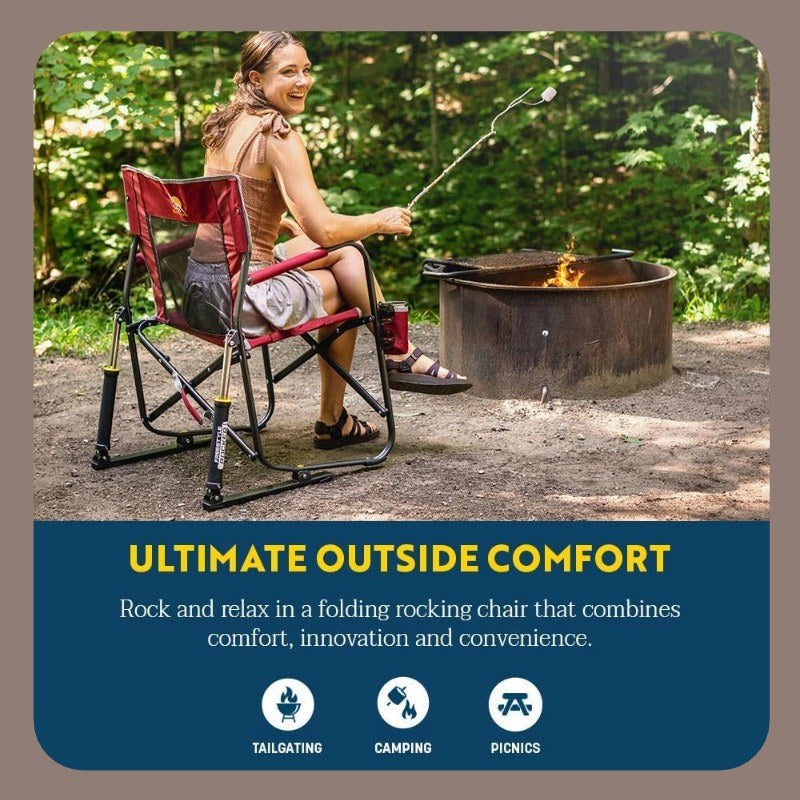 Comfort Camping Chair — Portable & Foldable · Padded Seat · Side Cup Holder for a More Relaxing Outdoor Experience.