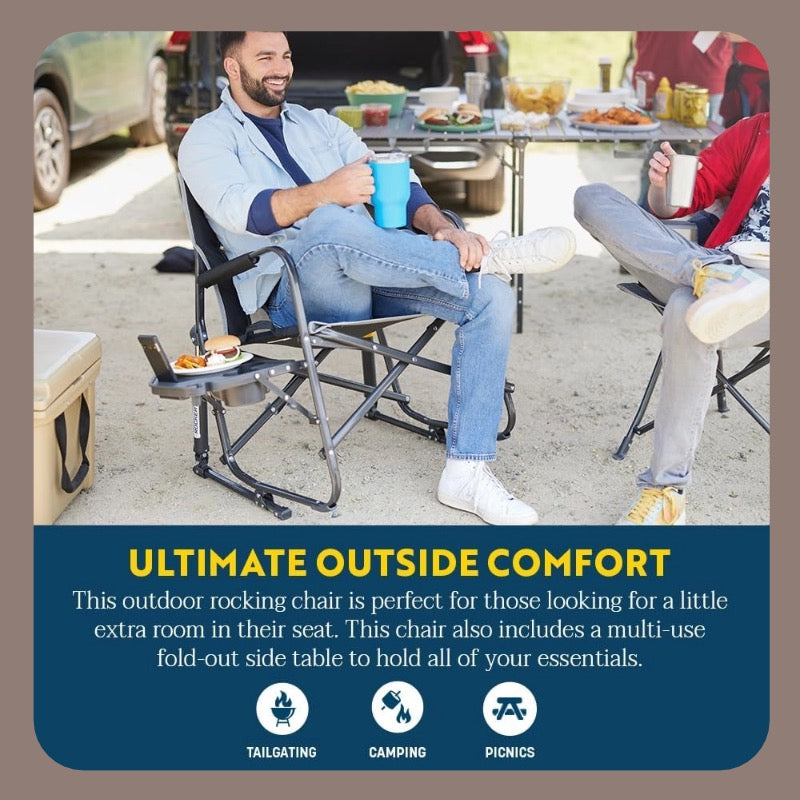 Comfort Camping Chair — Portable & Foldable · Padded Seat · Side Cup Holder for a More Relaxing Outdoor Experience.