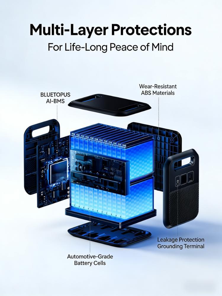 2000Wh Portable Solar Generator, 4 AC Outlets, 17-Year Lifespan, Off-grid Power for Camping