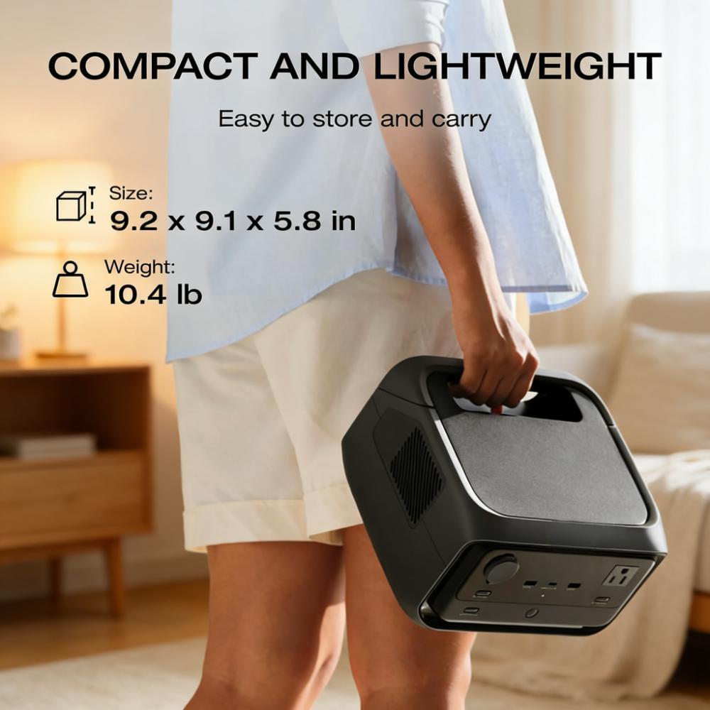 Portable Power Station, 286Wh LiFePO4 Battery, 3 AC Outlets, Fast Charging, Quiet Operation, Expandable to 858Wh, Solar Generator for Outdoor Camping/RV