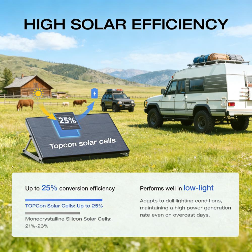 High-Efficiency 75W Solar Panel – 25% N-Type solar cell efficiency for fast, reliable charging.