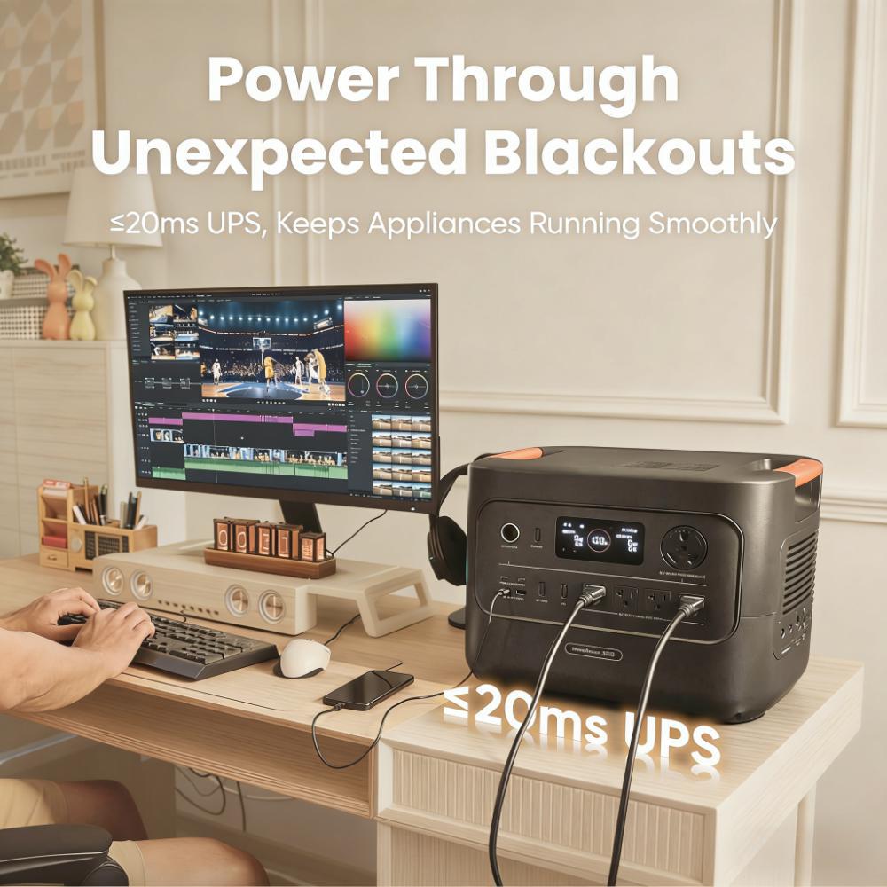 072Wh LFP battery with 3600W continuous output (7200W surge), ideal for home backup, power outages, RVs, and emergencies.