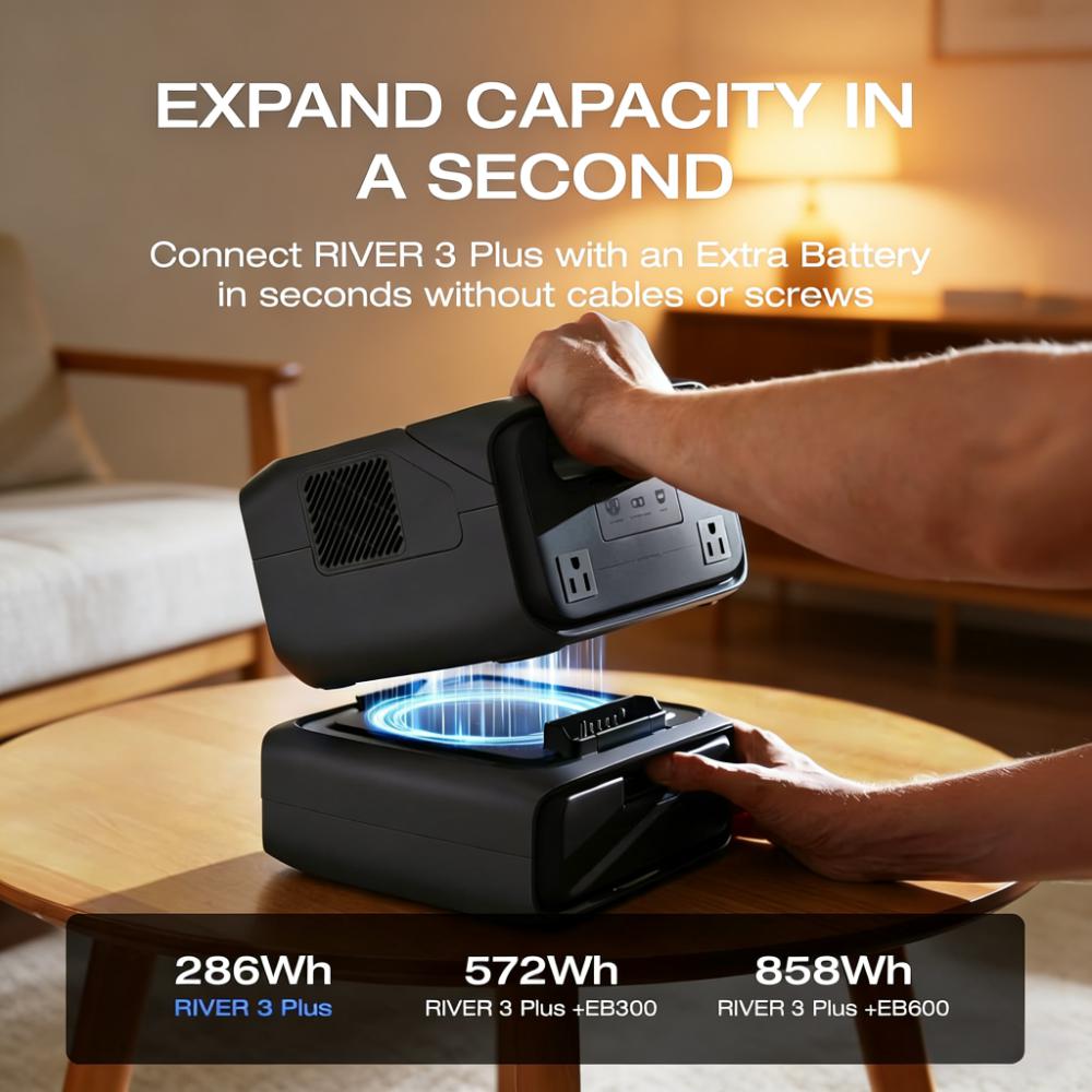 Portable Power Station, 286Wh LiFePO4 Battery, 3 AC Outlets, Fast Charging, Quiet Operation, Expandable to 858Wh, Solar Generator for Outdoor Camping/RV