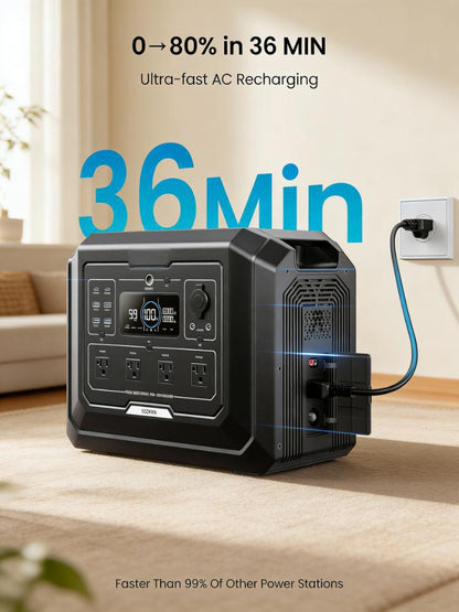 Fast Charging – 1400W AC charging & 800W solar charging, expandable to 5120Wh.