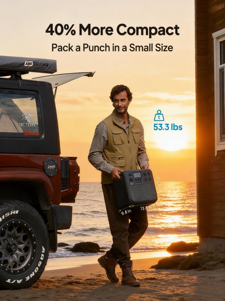 2000Wh Portable Solar Generator, 4 AC Outlets, 17-Year Lifespan, Off-grid Power for Camping