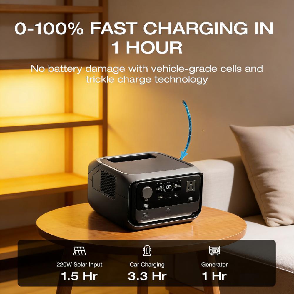 Portable Power Station, 286Wh LiFePO4 Battery, 3 AC Outlets, Fast Charging, Quiet Operation, Expandable to 858Wh, Solar Generator for Outdoor Camping/RV