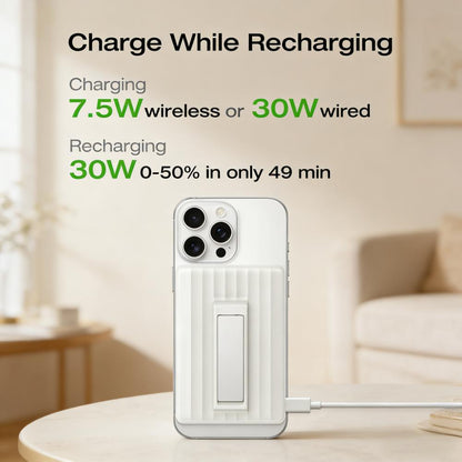 Magnetic Wireless Power Bank, 10,000mAh, 30W Fast Charging, Compatible with iPhone & AirPods, White