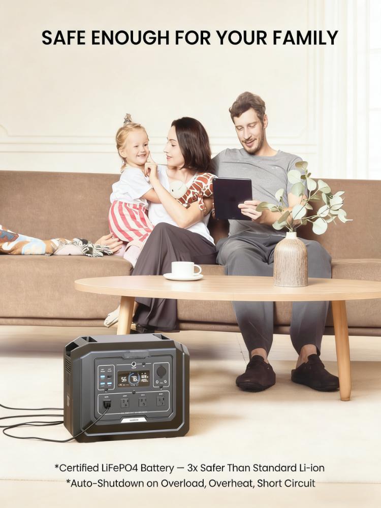 Fast Charging – 1400W AC charging & 800W solar charging, expandable to 5120Wh.